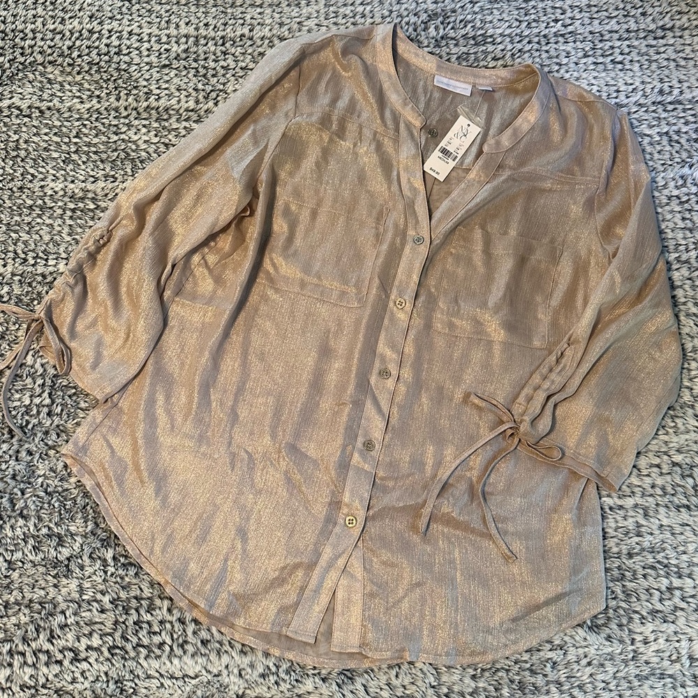 🆕 NWT Champagne Shimmer Button Down NY&C Blouse